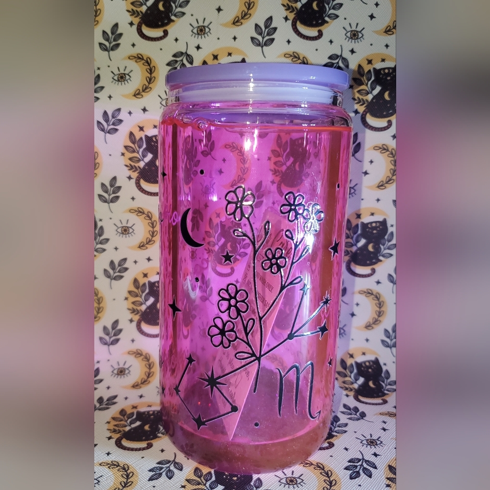 Hand pressed 20oz Zodiac snow globe glass cup